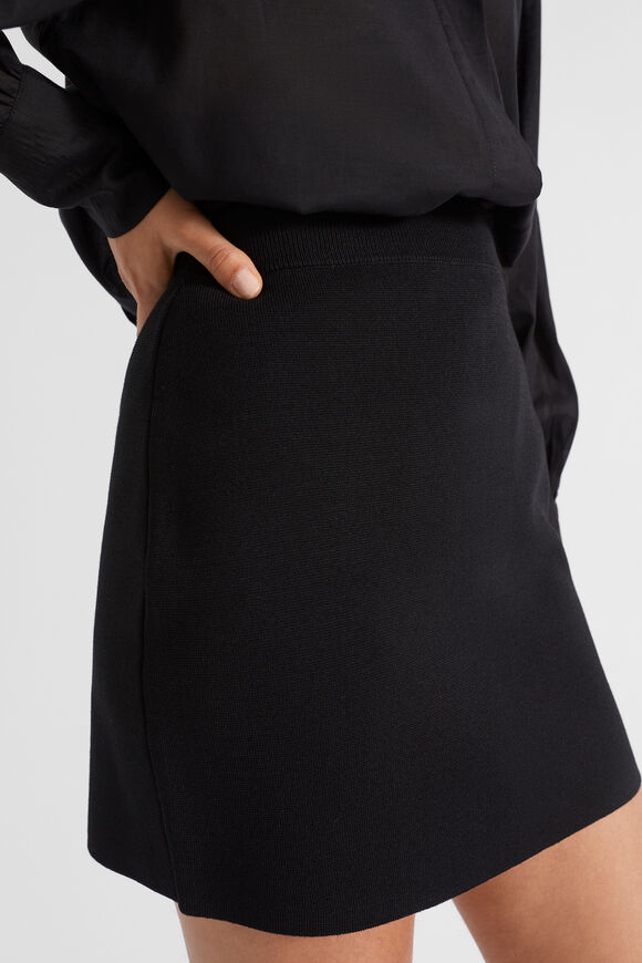 Crepe Knit A Line Mini Skirt  Black  hi-res