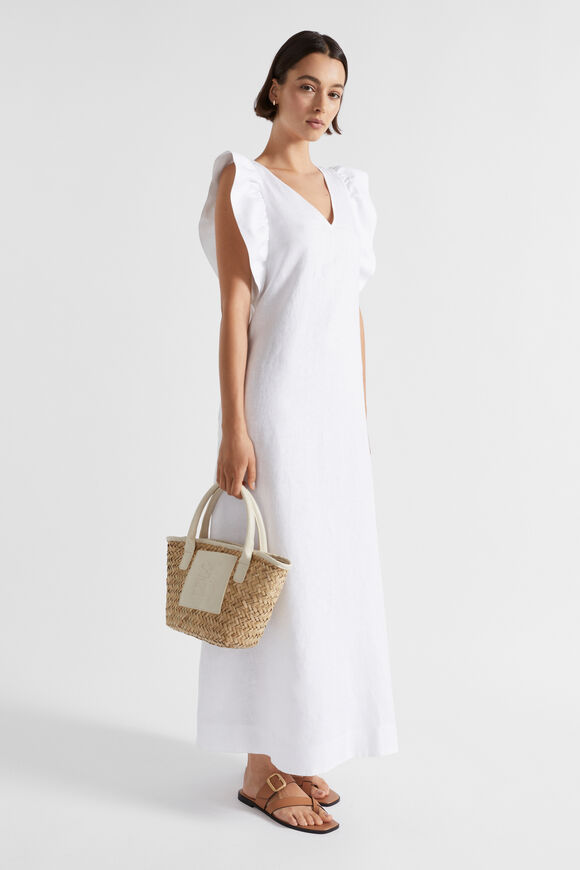 Linen Frill Sleeve Column Dress  Whisper White  hi-res