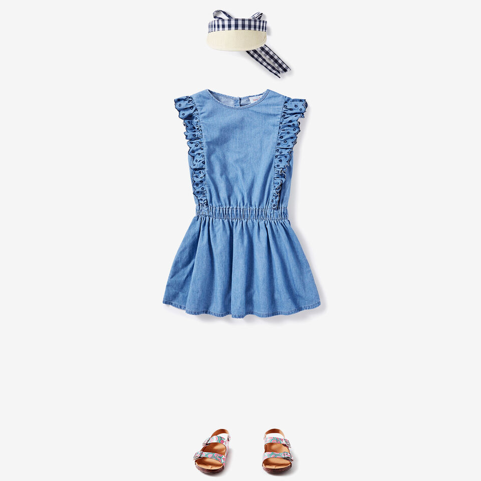 Embroidered Chambray Dress  