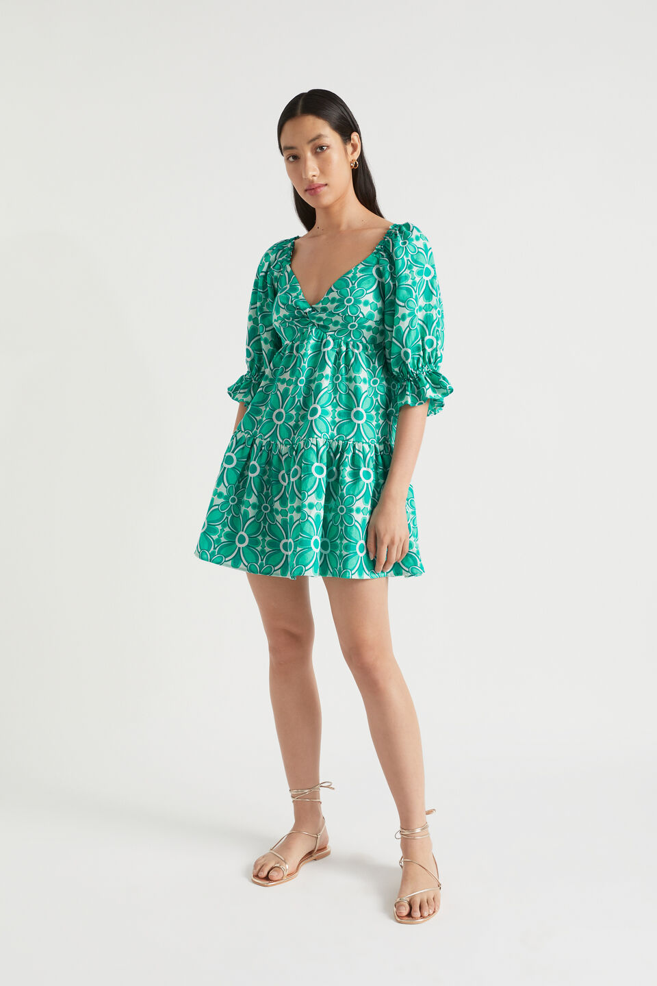 Linen Sweetheart Mini Dress  Jade Green Retro