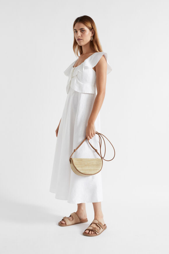 Linen Frill Midi Dress  Whisper White  hi-res