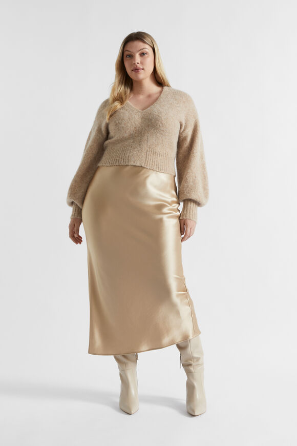 Satin Maxi Slip Skirt  Champagne Beige  hi-res