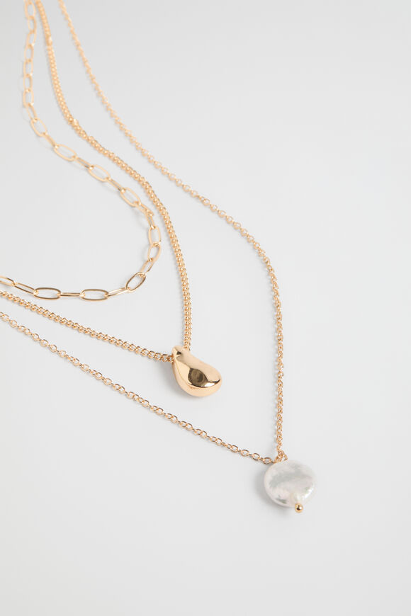 Layered Pearl Drop Necklace  Gold  hi-res