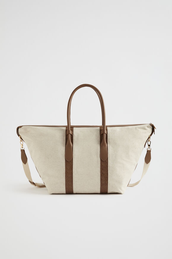 Leather Woven Overnight Bag  Chocolate Natural  hi-res
