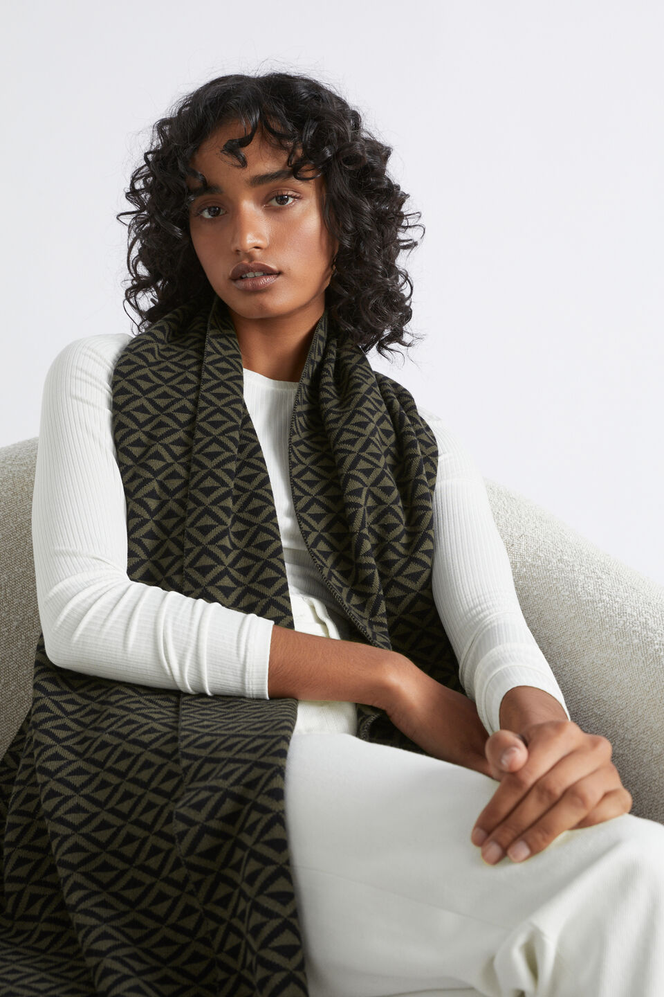 Geo Knit Scarf  Dark Fern