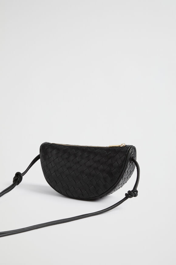 Leather Woven Crossbody Bag  Black  hi-res