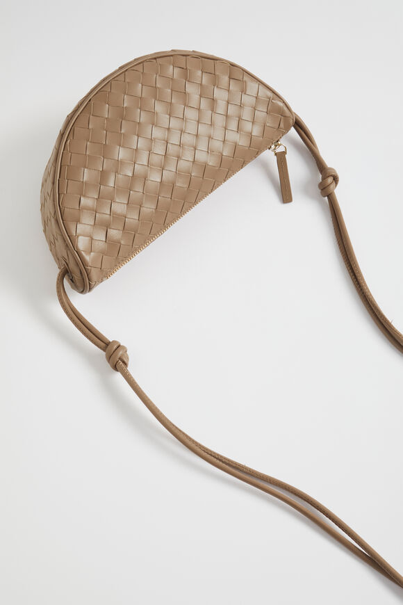 Leather Woven Crossbody Bag  Chocolate  hi-res