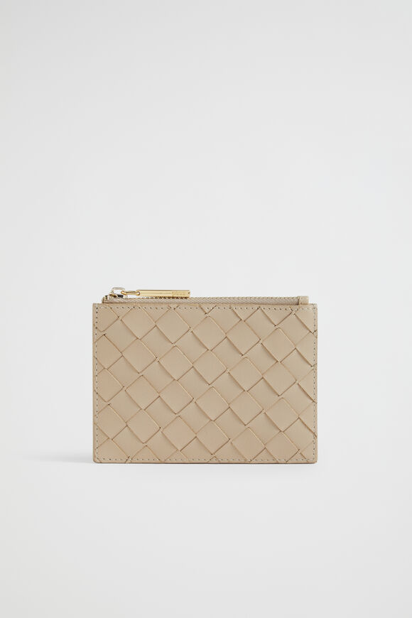Leather Woven Card Holder  Champagne Beige  hi-res