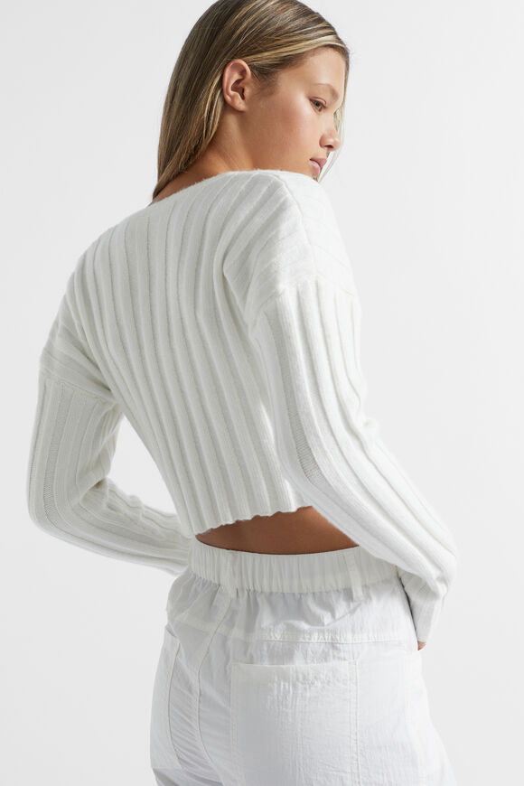 Rib Knit Cardigan  White  hi-res