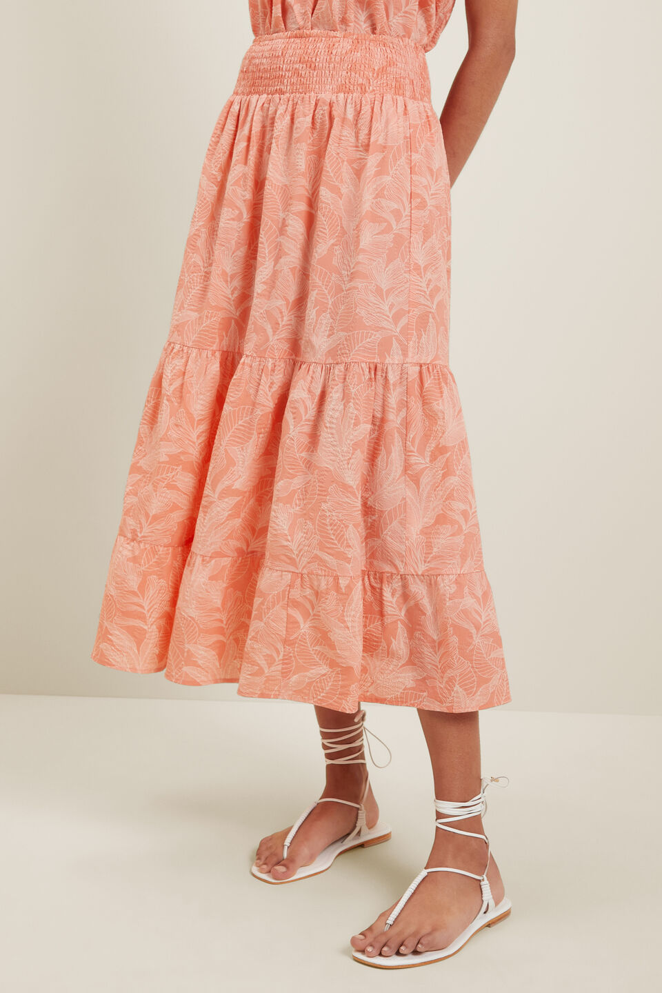 Textured Tiered Skirt  Coral Rose Floral