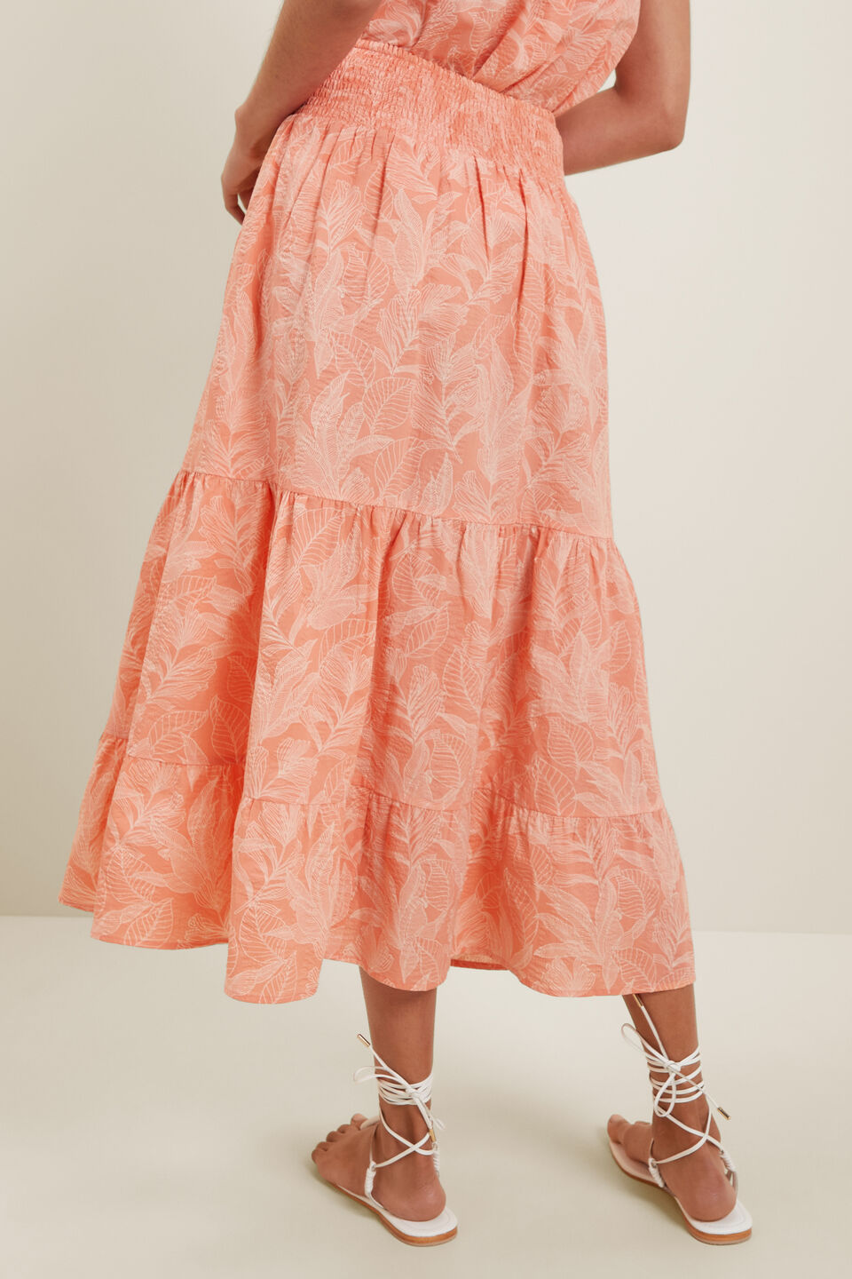 Textured Tiered Skirt  Coral Rose Floral