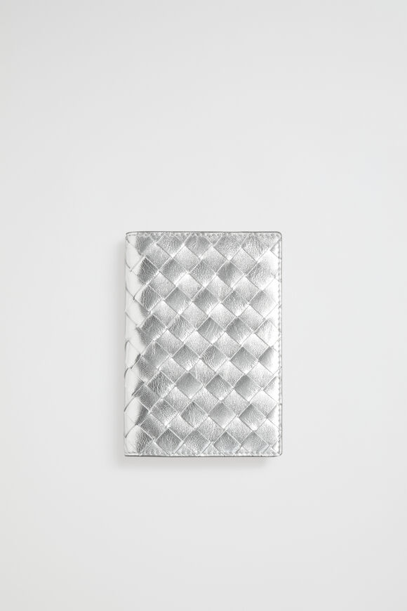 Leather Woven Passport Cover  Silver  hi-res