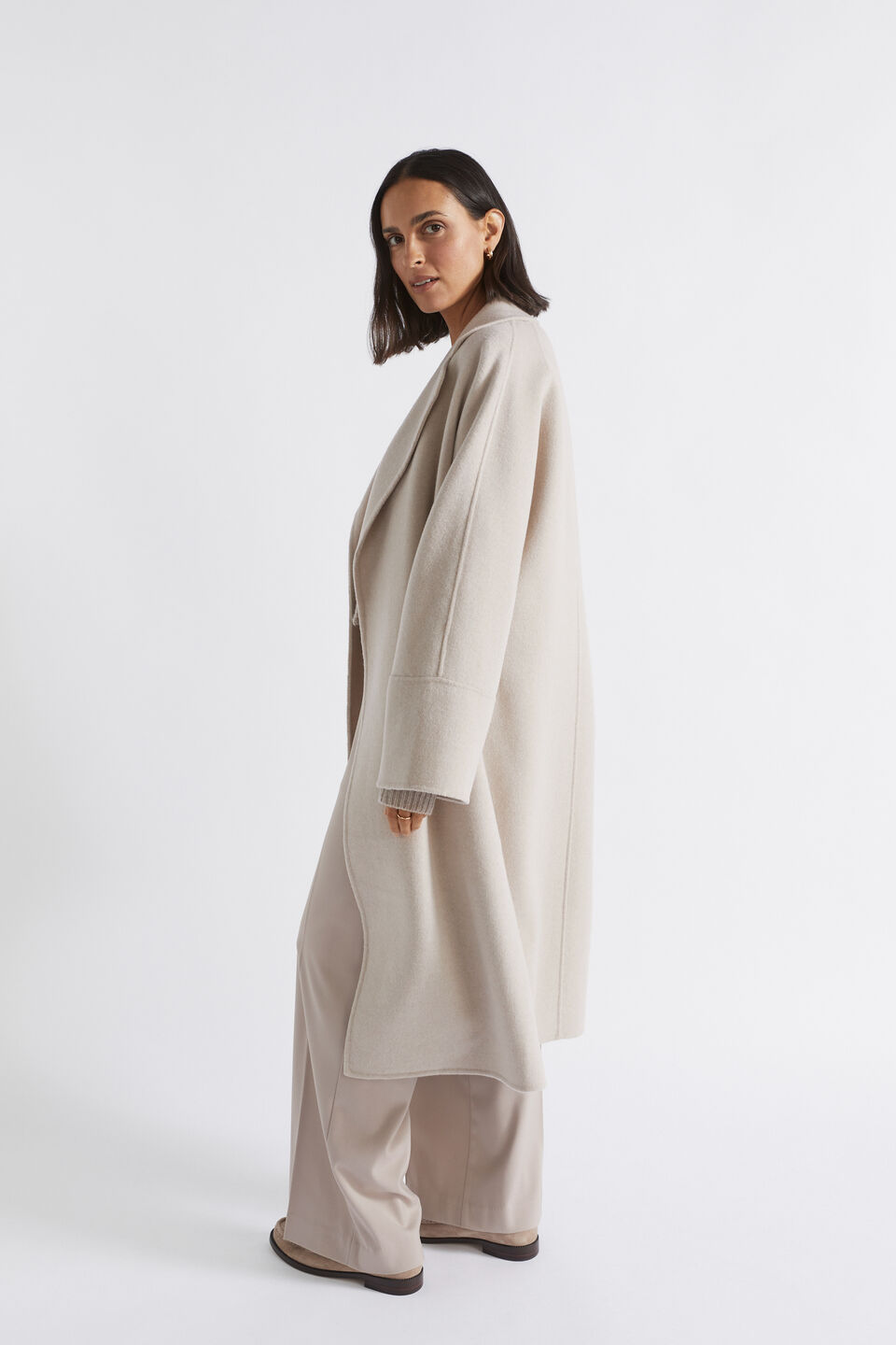 Wool Blend Relaxed Coat  Light Storm Marle