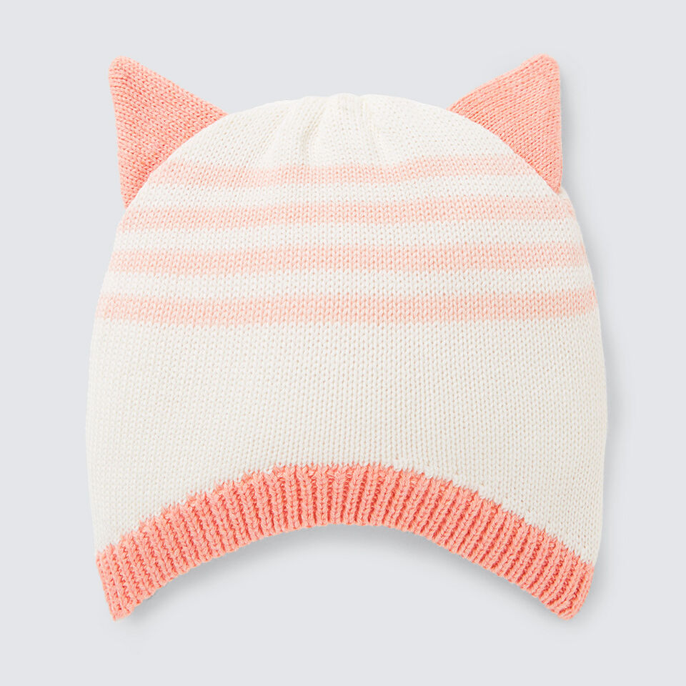 Knit Ear Stripe Beanie  