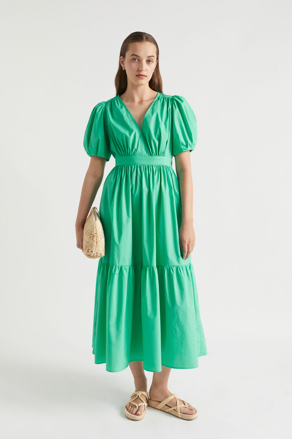 Poplin Waisted Maxi Dress  Jade Green