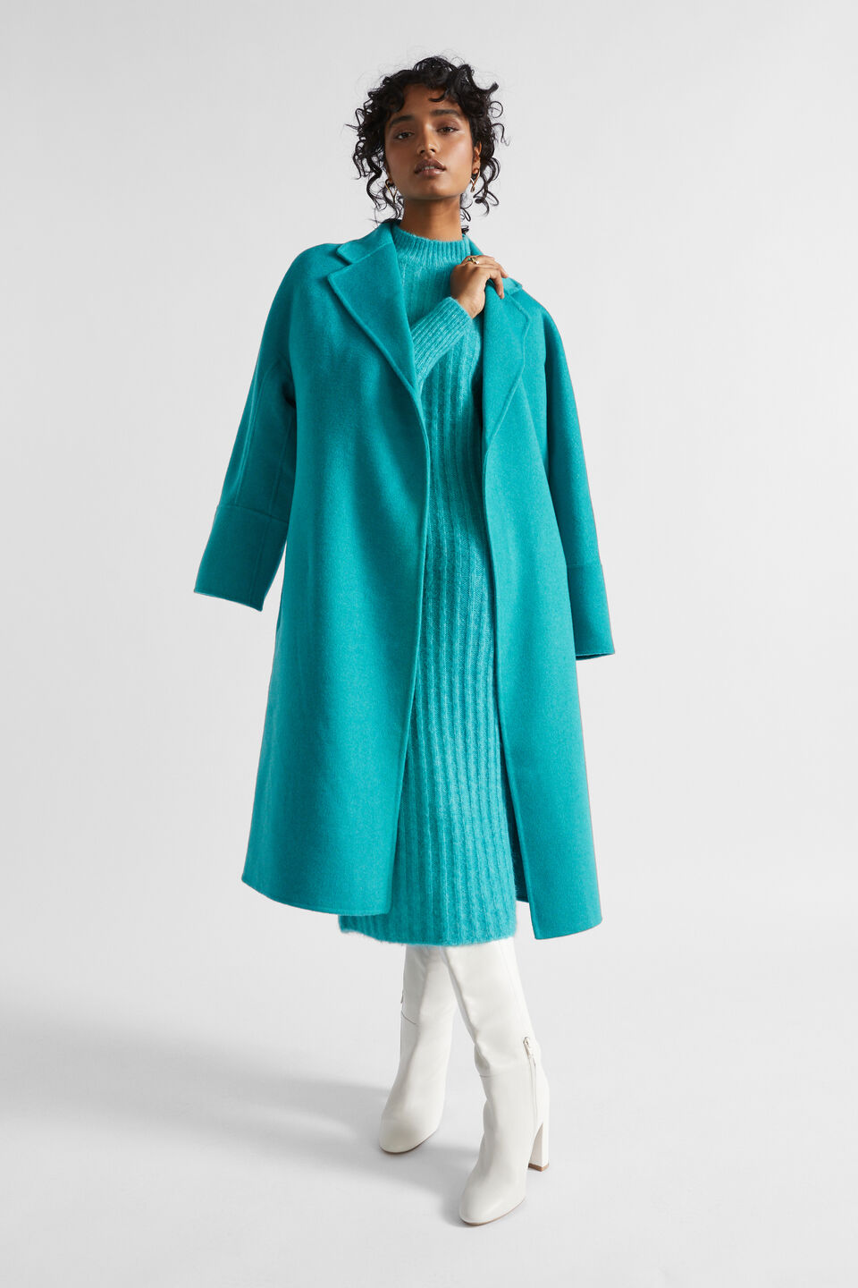 Wool Blend Knit Midi Dress  Peacock Blue Marle