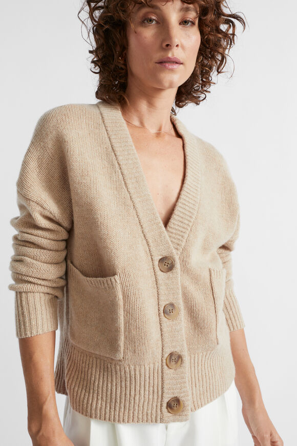 Merino Wool Pocket Cardigan  Champagne Beige Marle  hi-res