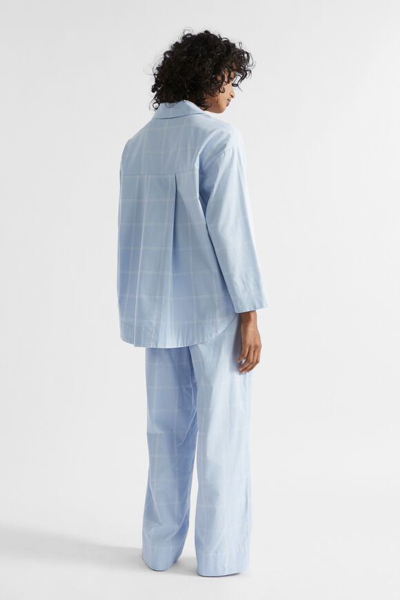 Flannelette Shirt and Pant PJ Set  Sky Blue Check  hi-res