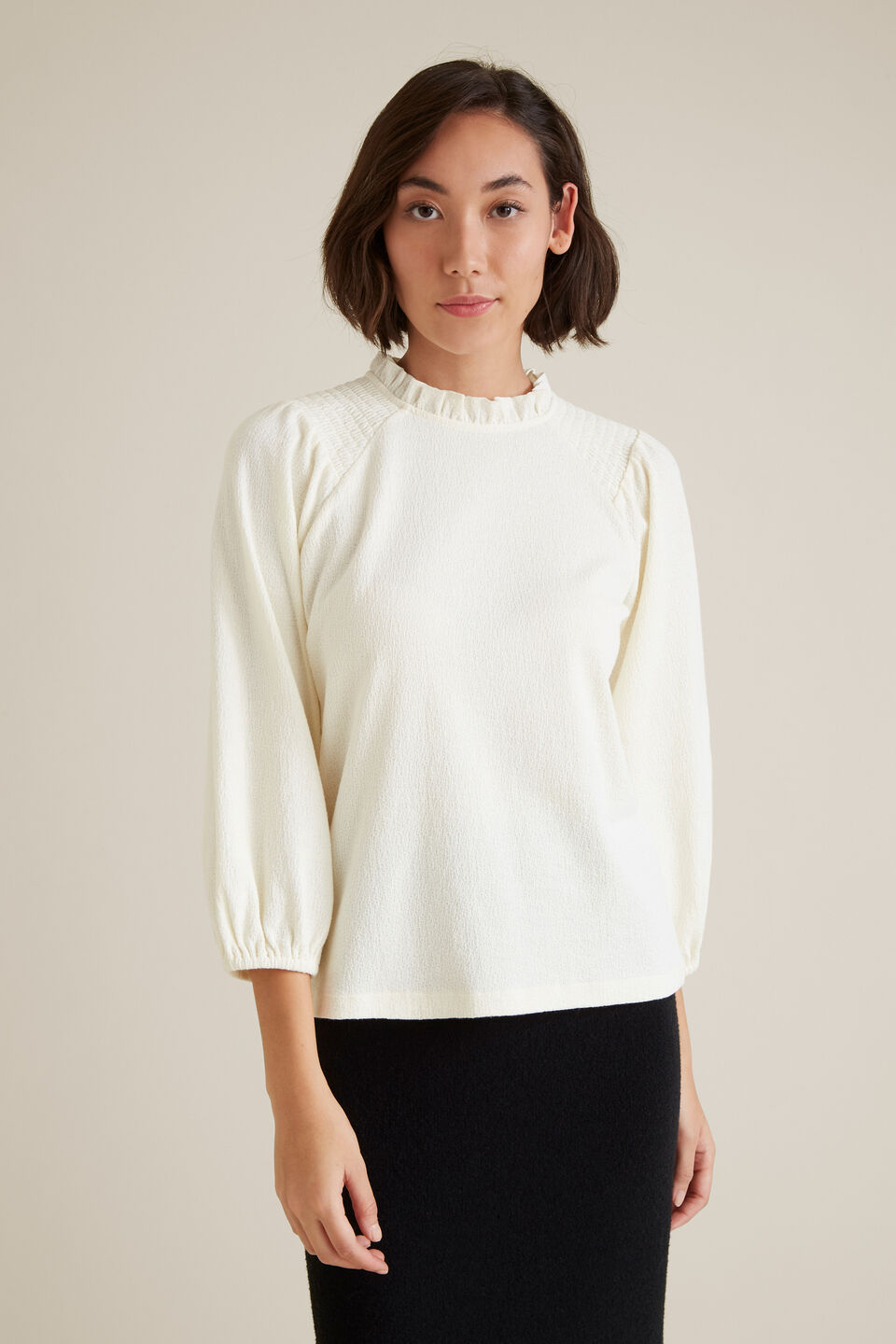 Shirred Raglan Top  French Vanilla