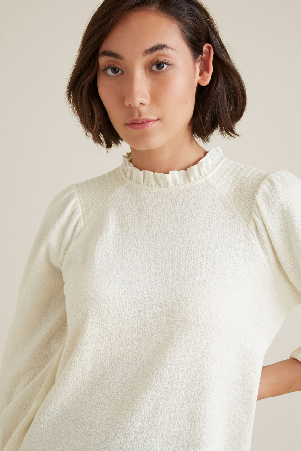 Shirred Raglan Top  French Vanilla