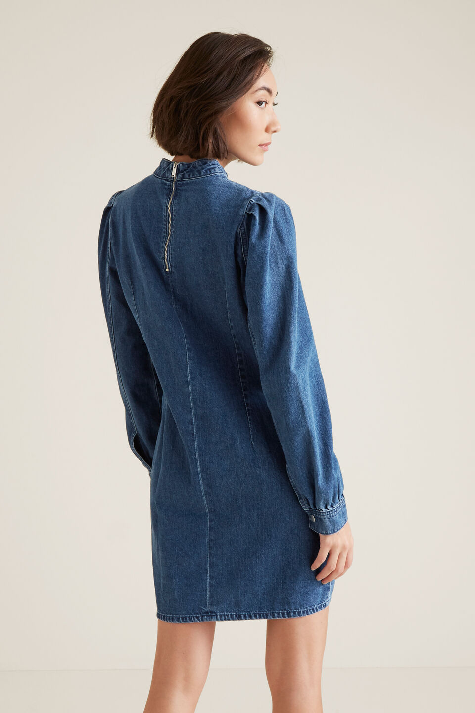 Mock Neck Denim Dress  