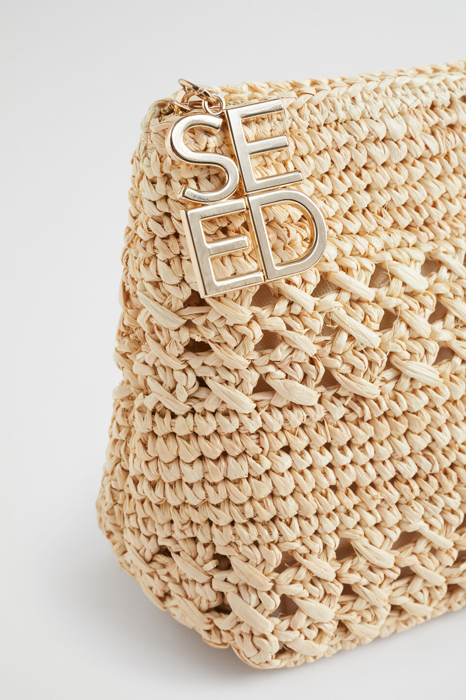 Logo Straw Woven Clutch  Natural