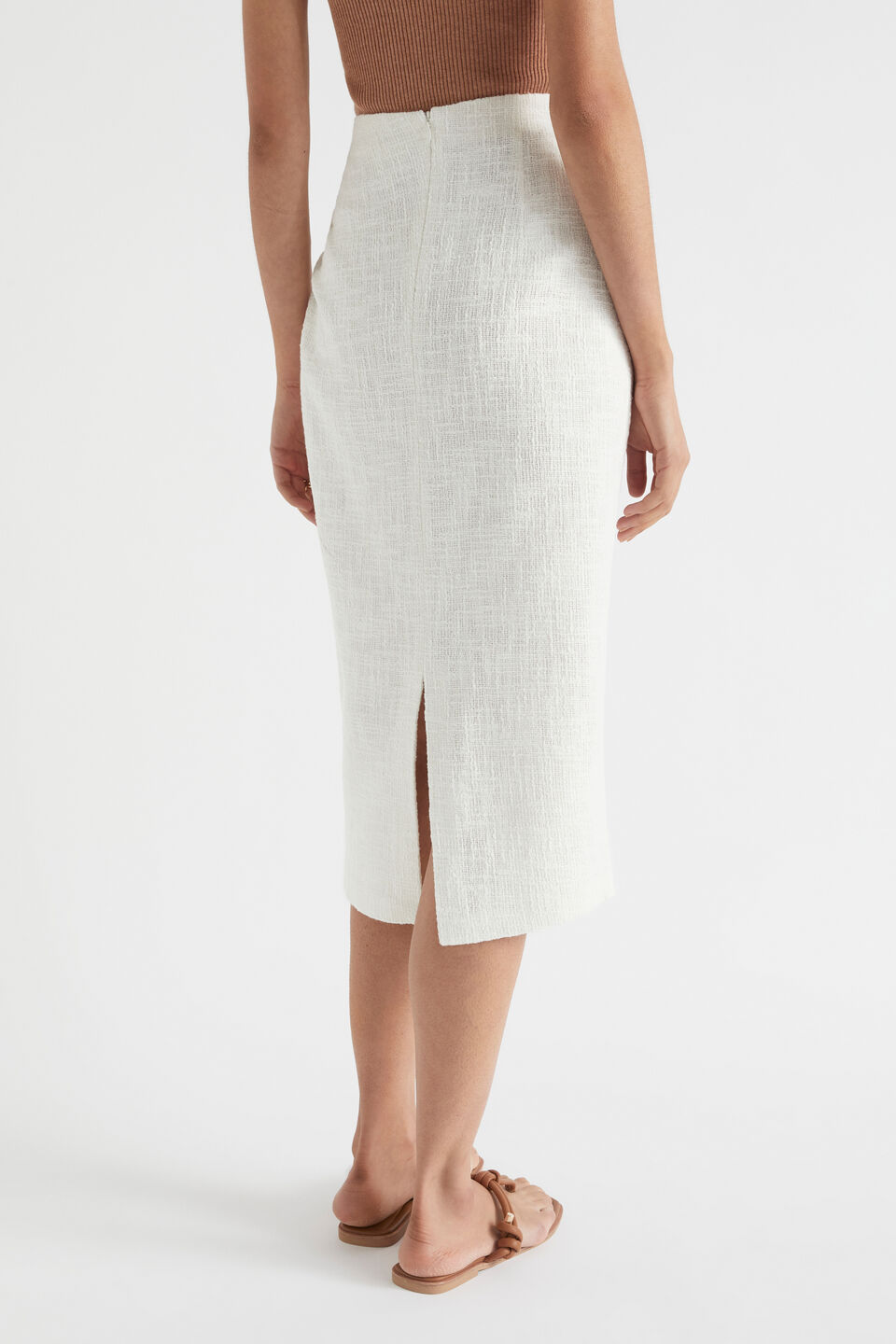 Cotton Tweed Midi Skirt  Cloud Cream