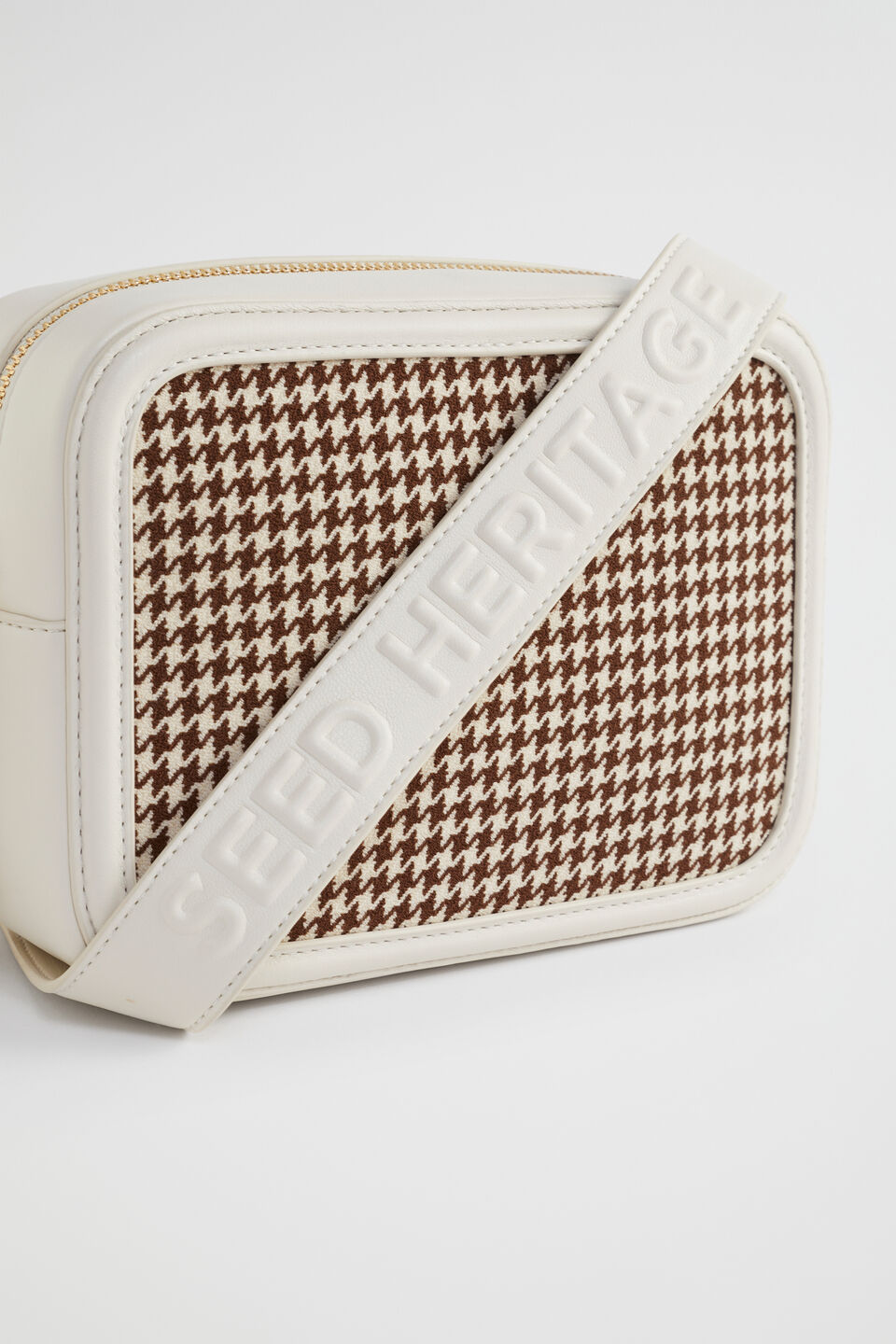 Textured Logo Crossbody Bag  Hot Chocolate Houndstooth