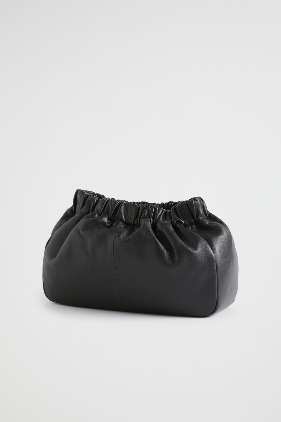 Rouched Leather Clutch  Black