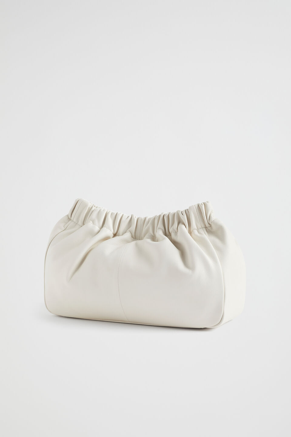 Rouched Leather Clutch  Bone