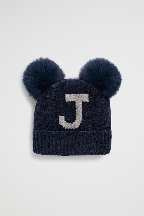 Chenille Initial Beanie  J  hi-res