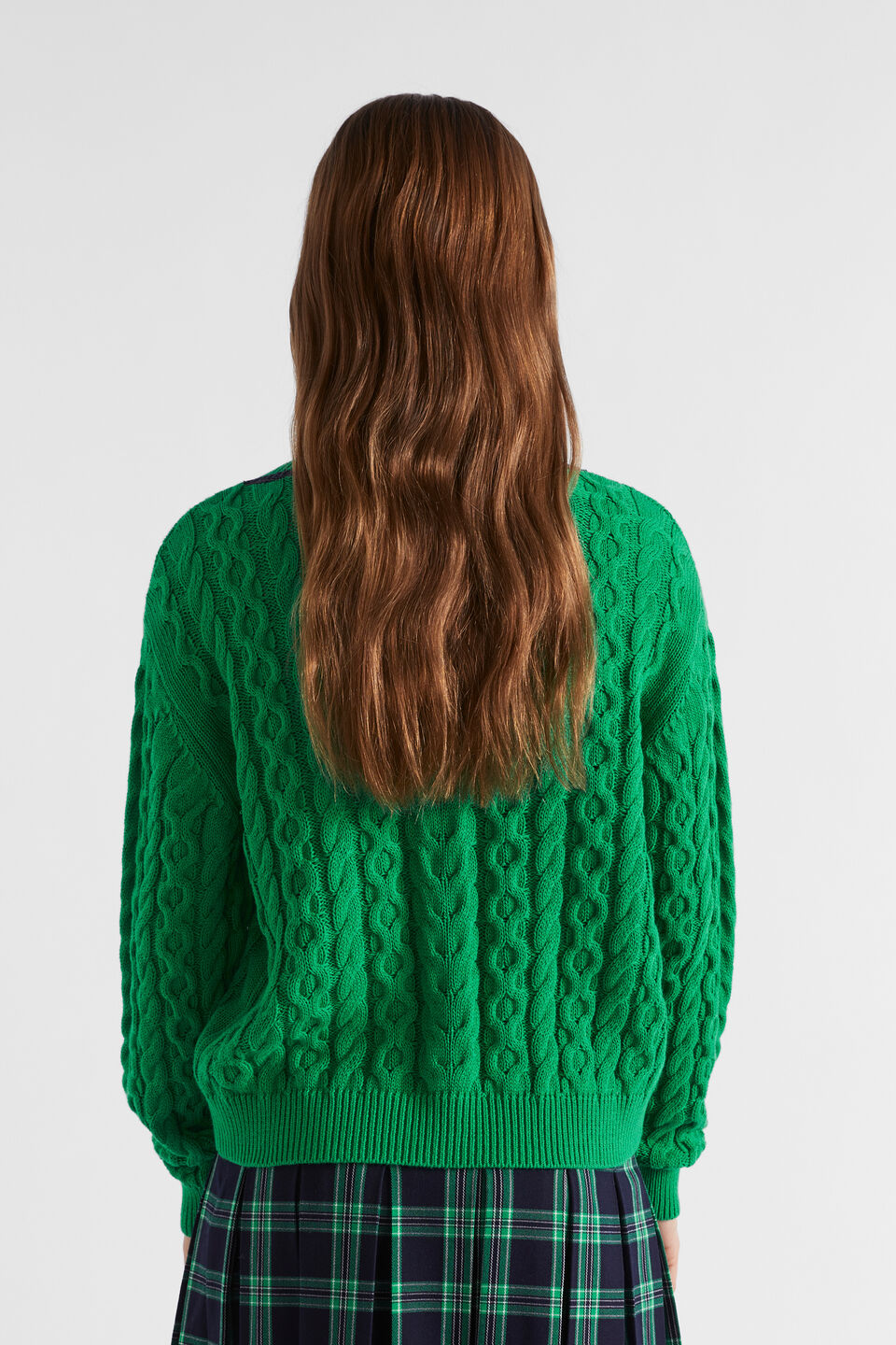V-Neck Cable Knit  Emerald Green