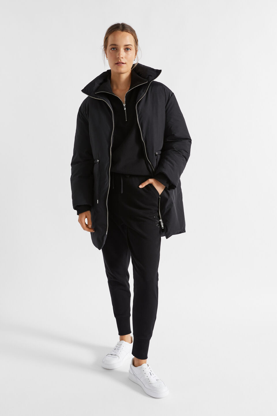 Minimalist Mid Length Puffer Jacket  Black