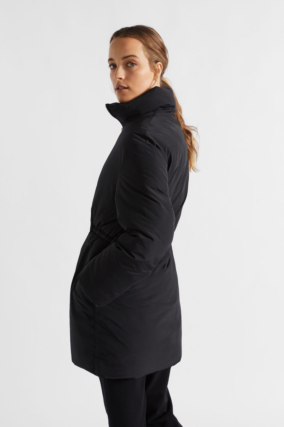 Minimalist Mid Length Puffer Jacket  Black