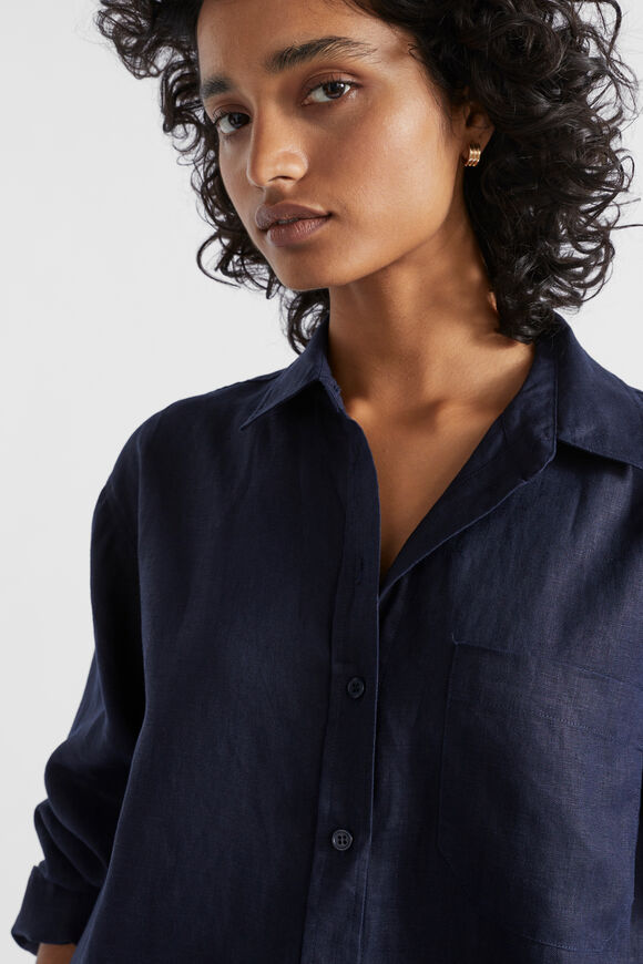 Core Linen Boyfriend Shirt  Midnight Sky  hi-res