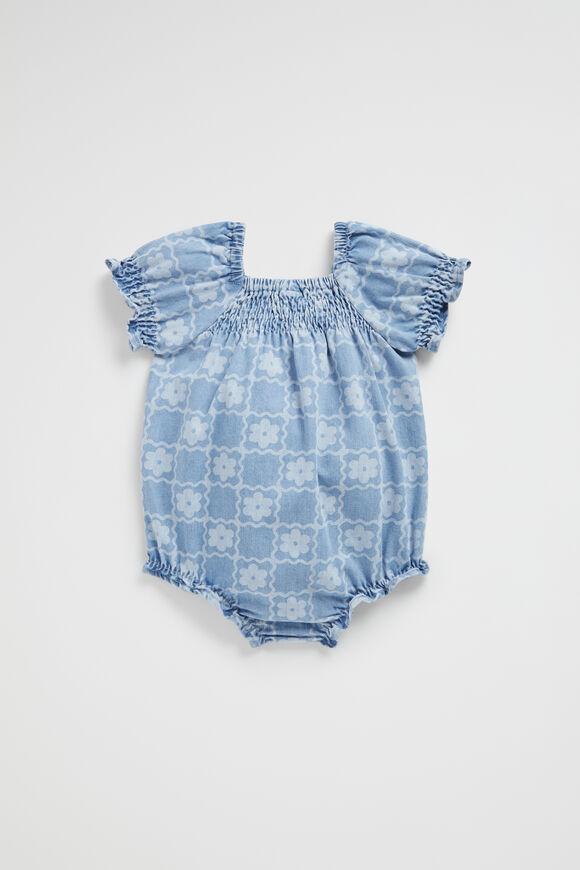 Daisy Check Romper  Clean Blue Wash  hi-res