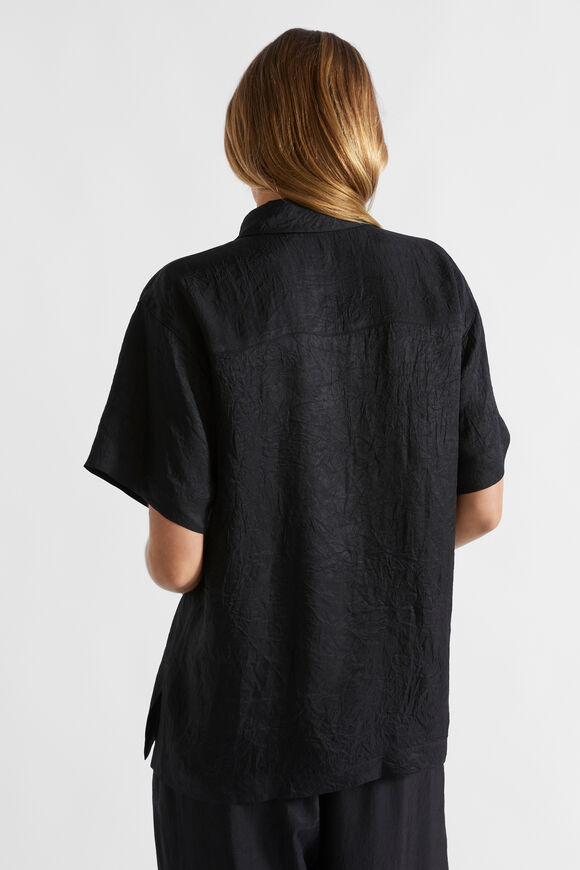 Satin Short Sleeve Shirt  Black  hi-res