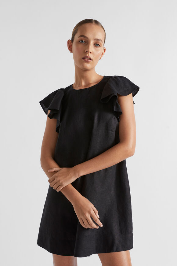 Core Linen Frill Sleeve Mini Dress  Black  hi-res