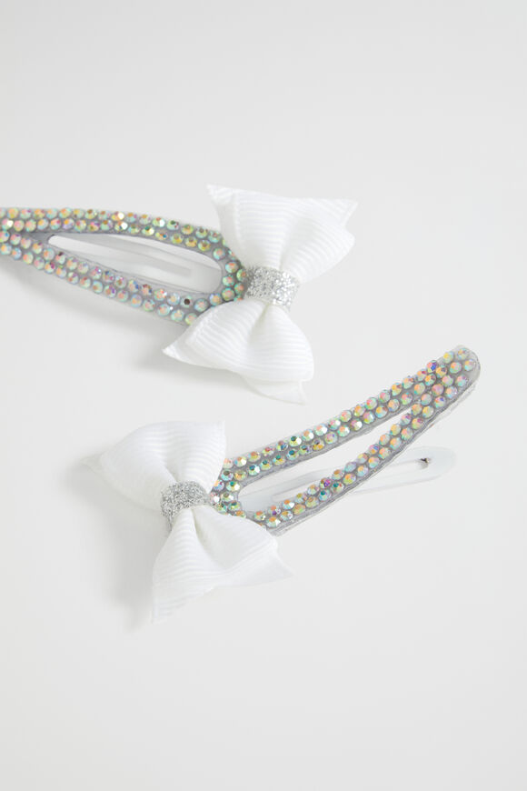 Jewel Grosgrain Bow Snaps  White  hi-res