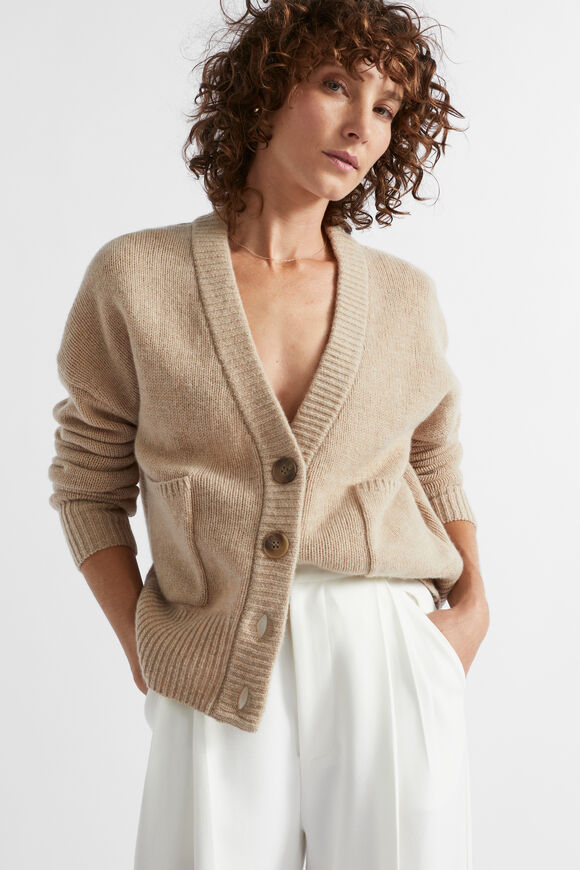 Merino Wool Pocket Cardigan  Champagne Beige Marle  hi-res