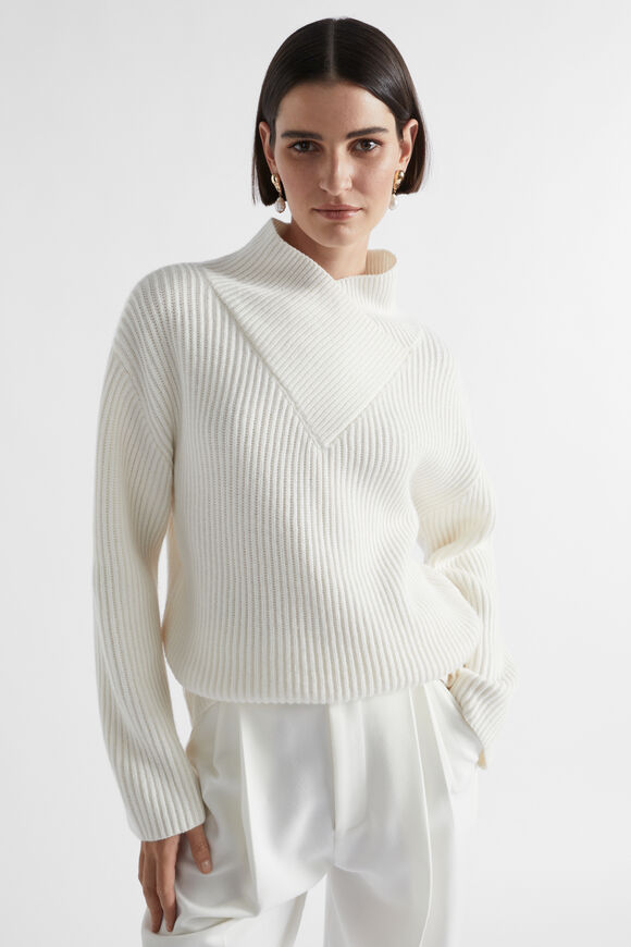 Wool Blend Wrap Neck Knit  Cloud Cream  hi-res