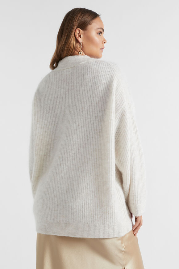 Mohair Blend Rib Oversized Cardigan  Oat Marle  hi-res