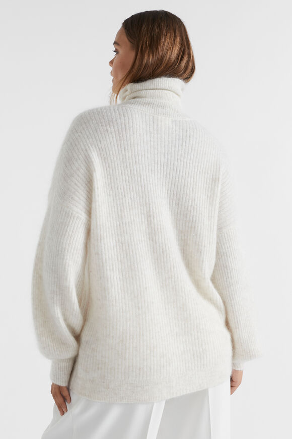 Mohair Blend Rib Longline Knit  Oat Marle  hi-res