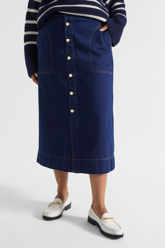 Denim Midi A Line Skirt  Neptune Wash  hi-res