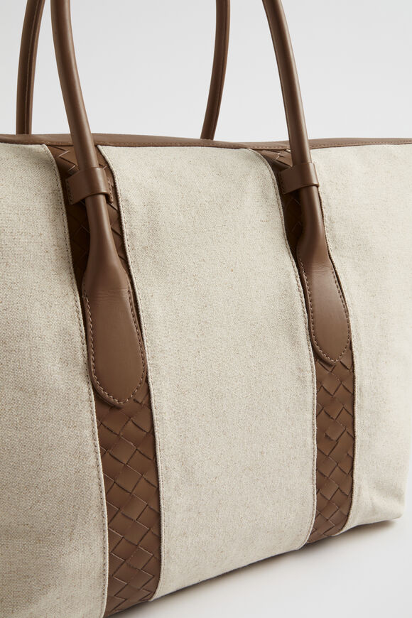 Leather Woven Overnight Bag  Chocolate Natural  hi-res