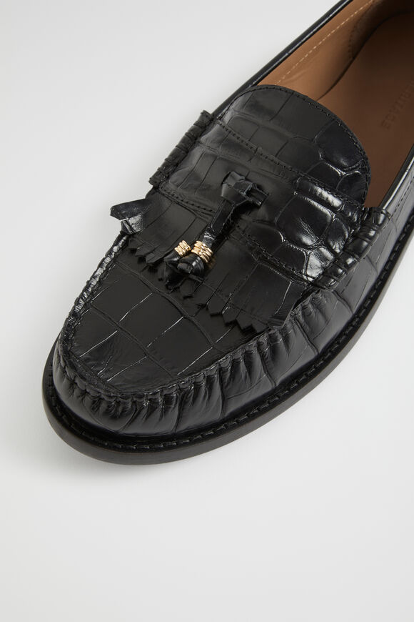 Keira Fringe Loafer  Black Croc  hi-res