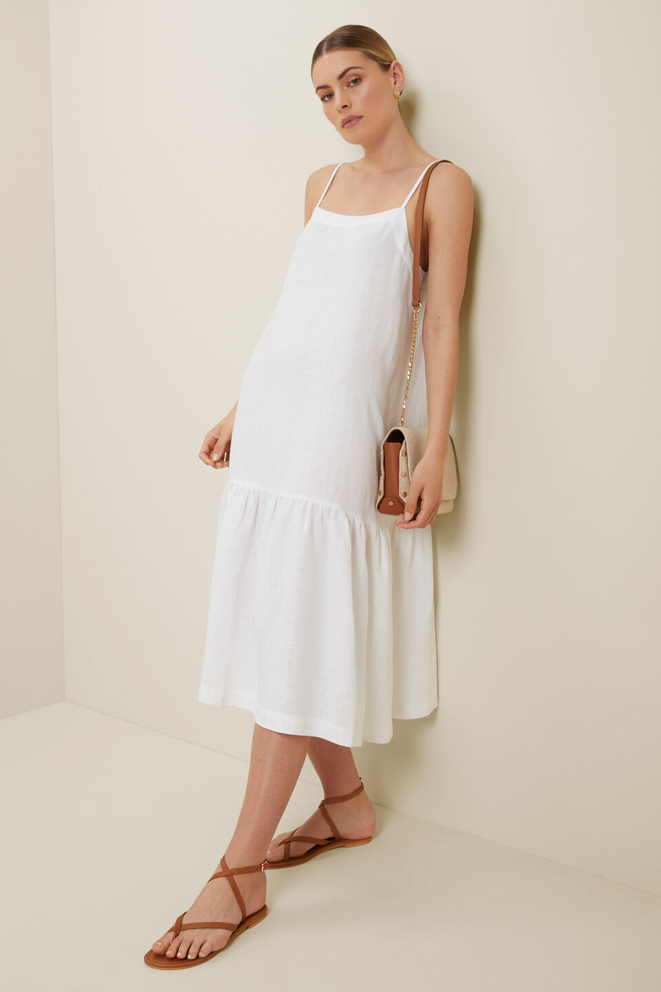 Core Linen Full Hem Midi Dress  Whisper White