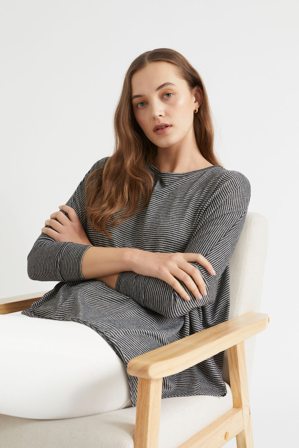 Core Asymmetrical Stripe Sweat  Onyx Marle Stripe