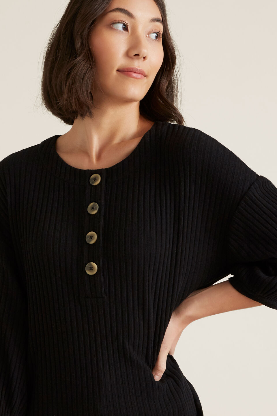 Blouson Sleeve Rib Top  