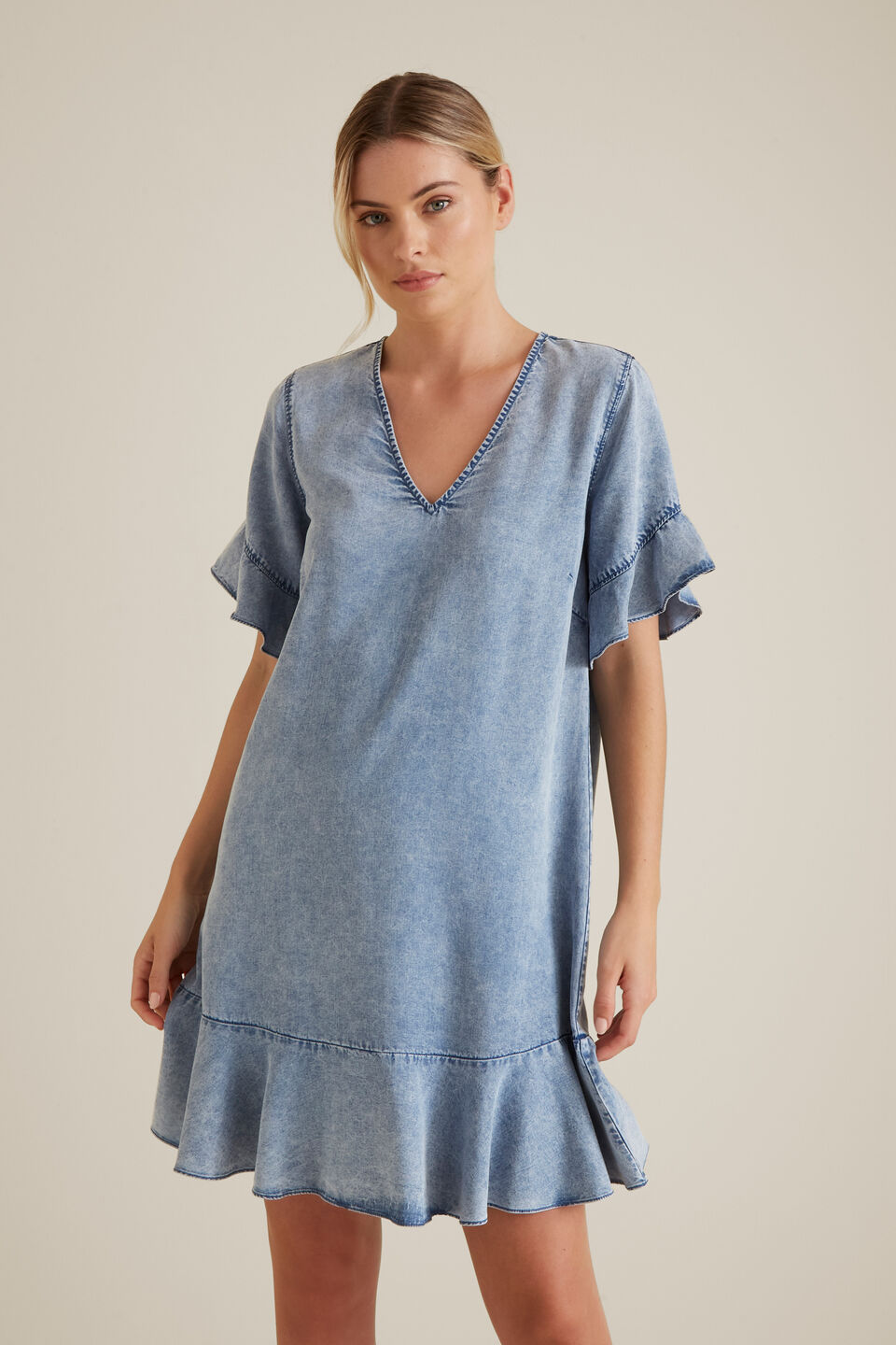 Flutter Sleeve Tencel Dress  